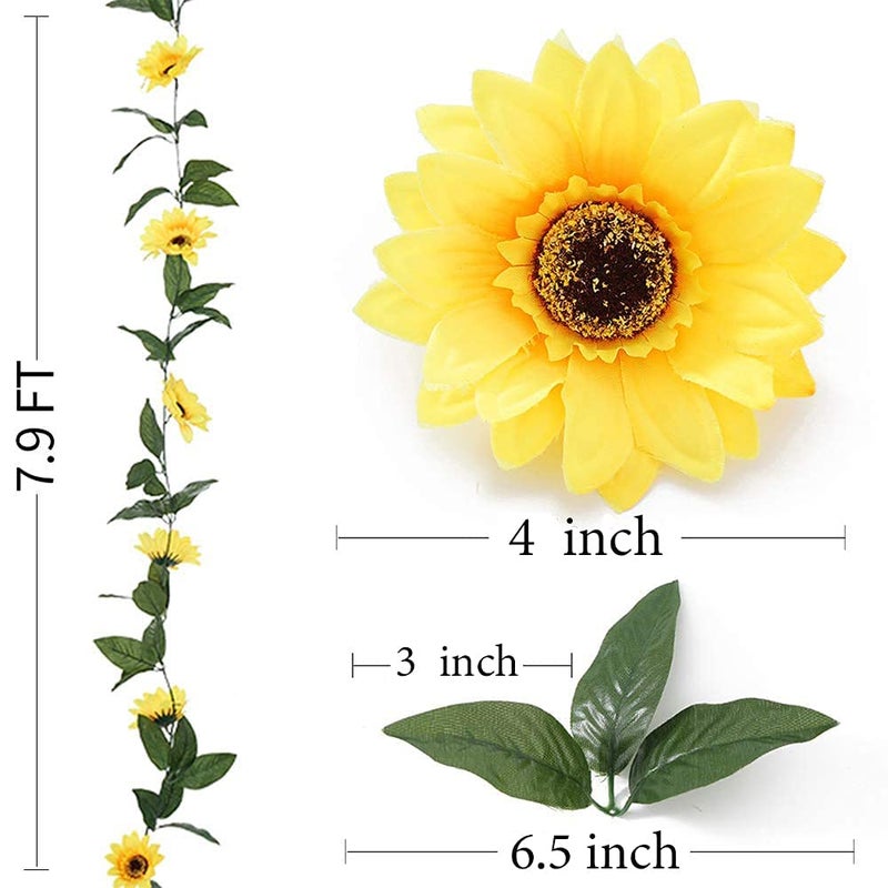 DEEMEI 4 Pack Artificial Sunflower Garland Silk Sunflower Hanging Vine Garland with Flowers Green Leaves for Wedding Table Garden Craft Party Decoration - Image 3